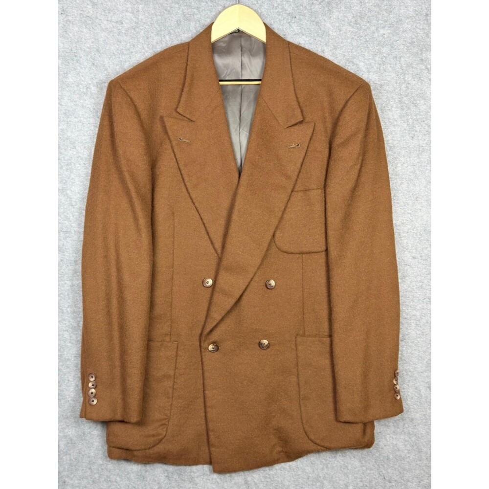 RARE Vtg Joseph Abboud 100% Baby Alpaca Double Breasted Blazer 42R Camel brown